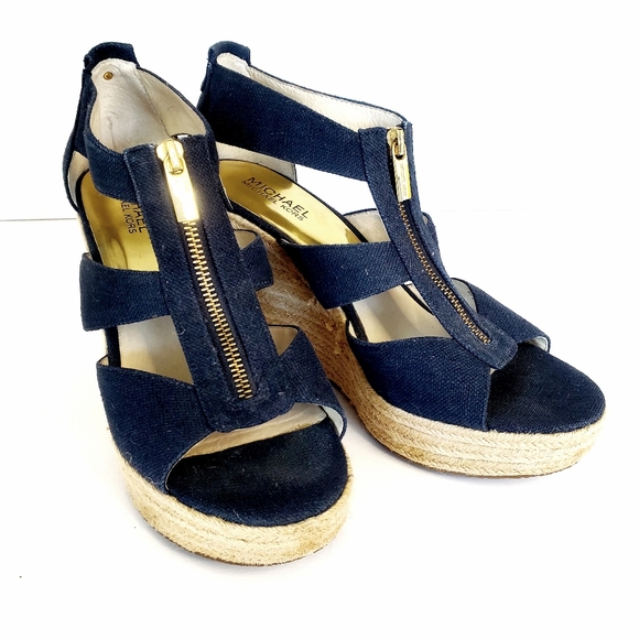 Michael Kors Shoes - Michael Kors Denim Zipper-Up 4" Platform Wedge Shoe, Excellent Condition